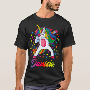 Daniela Dabbing Unicorn Rainbow Personalized Name  T-Shirt