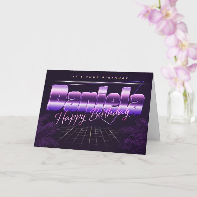 Daniela last name first name purple retro card bir (Orchid)