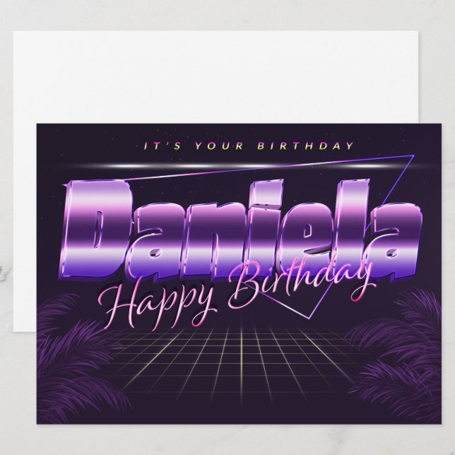 Daniela Name First name lila retro card Birthday (Front/Back)