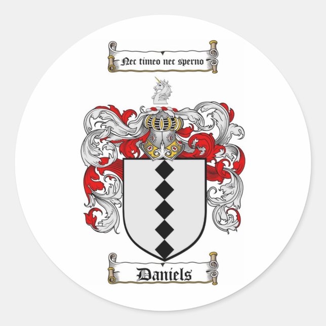 DANIELS FAMILY CREST -  DANIELS COAT OF ARMS CLASSIC ROUND STICKER (Front)