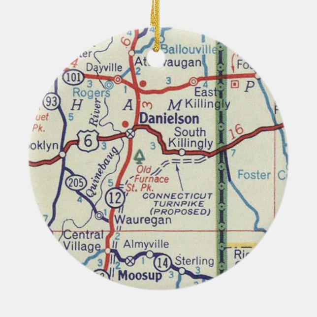 Danielson CT Vintage Map Ceramic Ornament (Back)
