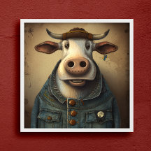 Danim Dapper Cow - Funny cow in a costume Poster
