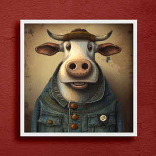 Danim Dapper Cow - Funny cow in a costume Poster