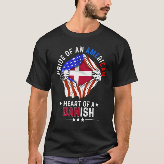 Danish American America Pride Foreign Country Denm T-Shirt (Front)