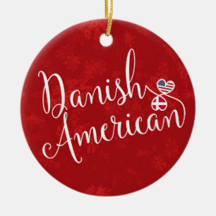 Danish American Hearts Flags Holiday Decoration