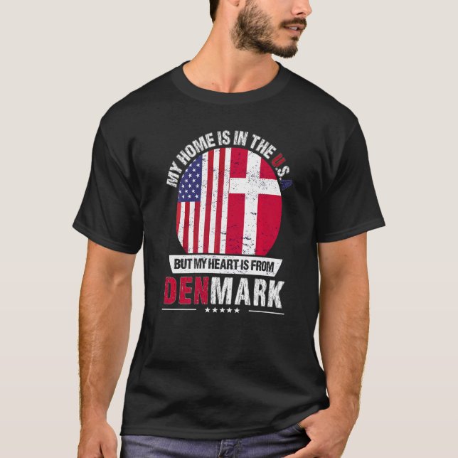 Danish American Patriot Heart Is From Denmark Grow T-Shirt (Front)
