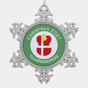Danish Angel Christmas Flag Personalised  Snowflake Pewter Christmas Ornament