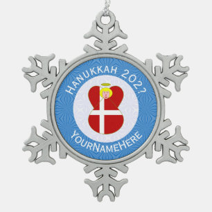 Danish Angel Hanukkah Flag Personalised  Snowflake Pewter Christmas Ornament