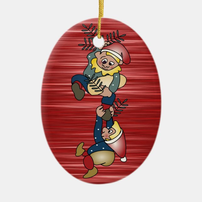 Danish Christmas Elves Ceramic Tree Decoration (Front)
