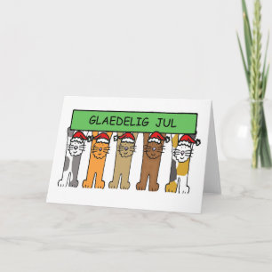 Danish Christmas with cats Glaedelig Jul. Holiday Card