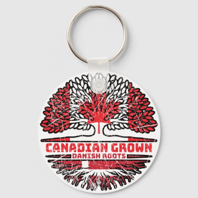 Danish Denmark Canadian Canada Tree Roots Flag Key Ring (Front)
