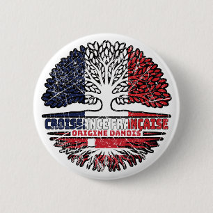 Danish Denmark French France Tree Roots Flag 6 Cm Round Badge