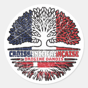 Danish Denmark French France Tree Roots Flag Classic Round Sticker