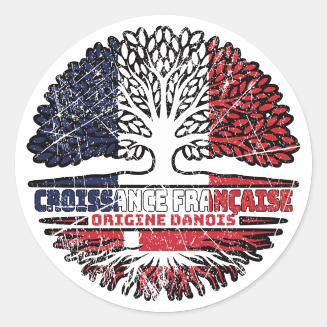Danish Denmark French France Tree Roots Flag Classic Round Sticker (Front)