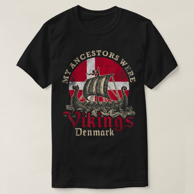 Danish Denmark Viking Ship Flag  T-Shirt (Design Front)