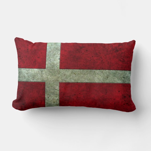 Danish Flag Aged Steel Effect Lumbar Cushion (Front)