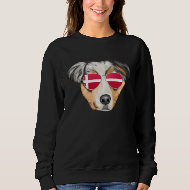 Danish Flag Australian Shepherd Dog Denmark Pocket Sweatshirt (Front)