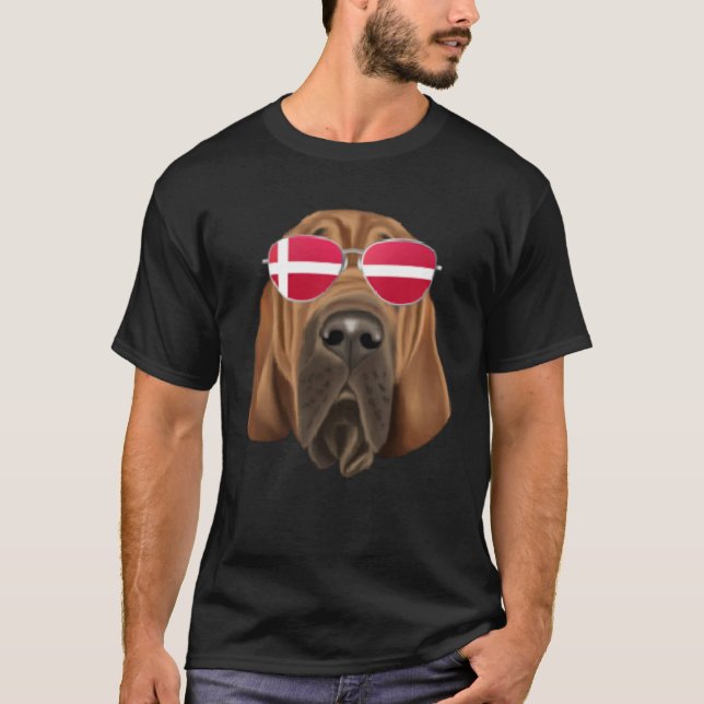 Danish Flag Bloodhound Dog Denmark Pocket T-Shirt (Front)