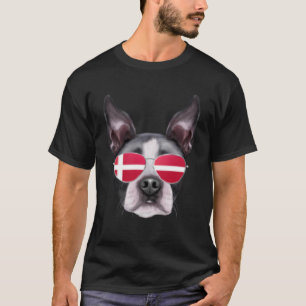 Danish Flag Boston Terrier Dog Denmark Pocket T-Shirt