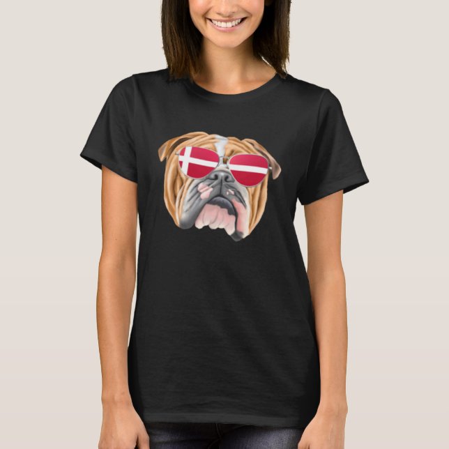 Danish Flag Bulldog Dog Denmark Pocket T-Shirt (Front)