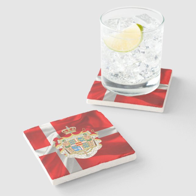 Danish flag-Coat of arms Stone Coaster (Side)
