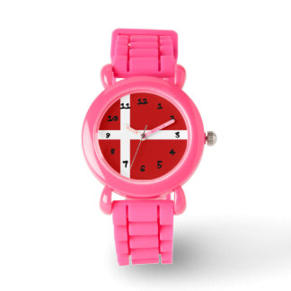 Danish Flag Dannebrog Red White Black Numbers Watch