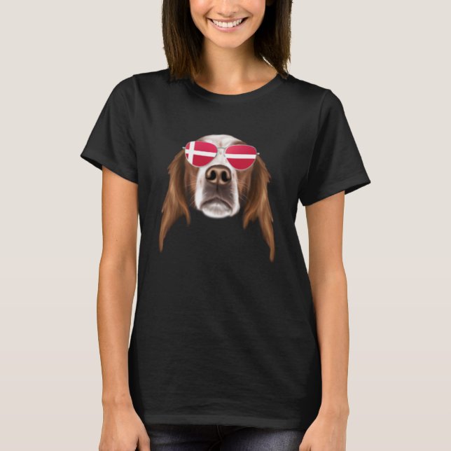 Danish Flag Irish Red and White Setter Dog Denmark T-Shirt (Front)
