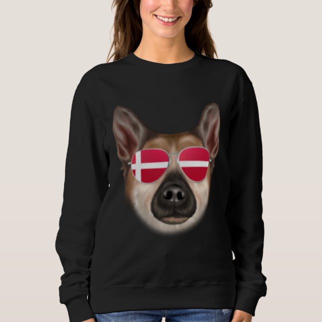 Danish Flag Norwegian Buhund Dog Denmark Pocket Sweatshirt (Front)