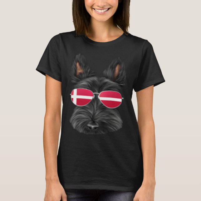 Danish Flag Scottish Terrier Dog Denmark Pocket T-Shirt (Front)