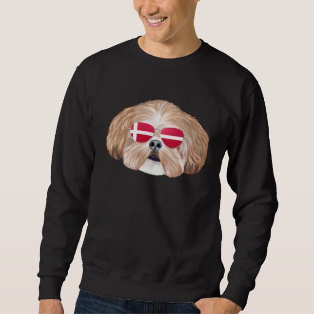 Danish Flag Shih Tzu Dog Denmark Pocket Sweatshirt (Front)