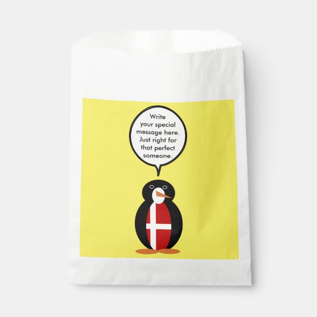 Danish Flag Talking Ms. Penguin Personalised Favour Bag (Front)