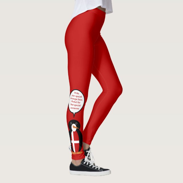 Danish Flag Talking Ms. Penguin Personalised Leggings (Right)