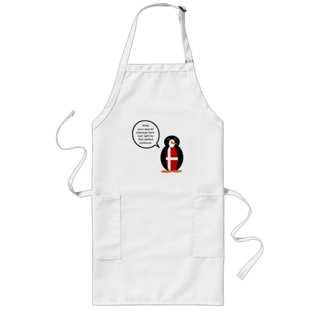 Danish Flag Talking Ms. Penguin Personalised Long Apron (Front)