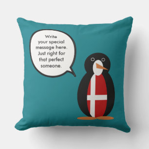 Danish Flag Talking Ms Penguin Personalised Outdoor Cushion