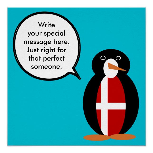 Danish Flag Talking Ms. Penguin Personalised Poster (Front)