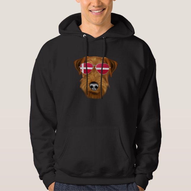 Danish Flag Welsh Terrier Dog Denmark Pocket Hoodie (Front)