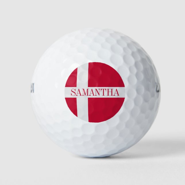 Danish flag with Custom Name Golf Balls (Front)