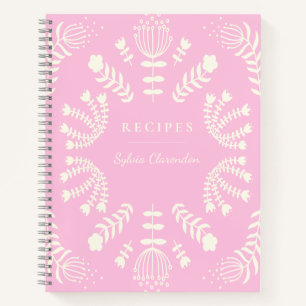 Danish Folk Flowers Pink Personalised Recipe Notebook