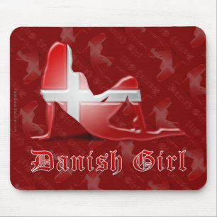 Danish Girl Silhouette Flag Mouse Pad