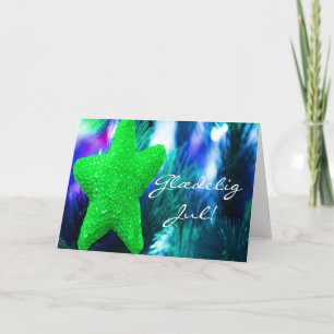 Danish Glædelig Jul,Godt Nytår Green Star III Holiday Card