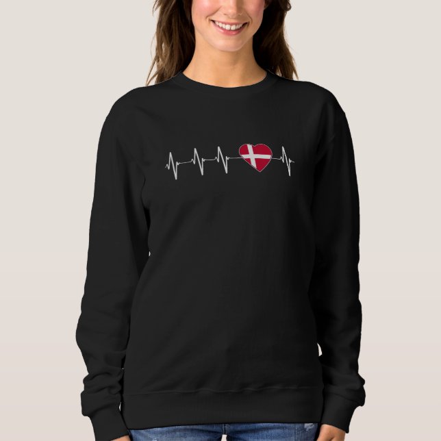 Danish Heartbeat I Love Denmark Flag Heart Pride Sweatshirt (Front)