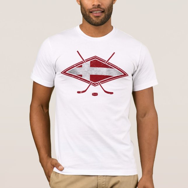 Danish Ice Hockey Flag With Back Print T-Shirt (Front)