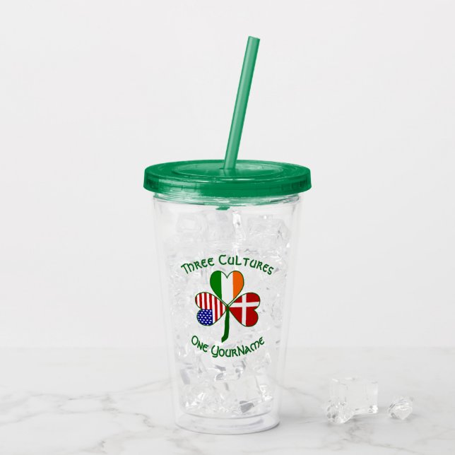 Danish Irish American Flag Shamrock  Acrylic Tumbler (Back Ice)
