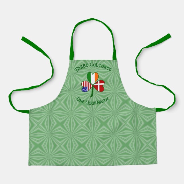 Danish Irish American Flag Shamrock  Apron (Front)