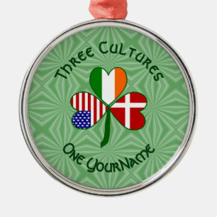 Danish Irish American Flags Shamrock Your Name Metal Ornament