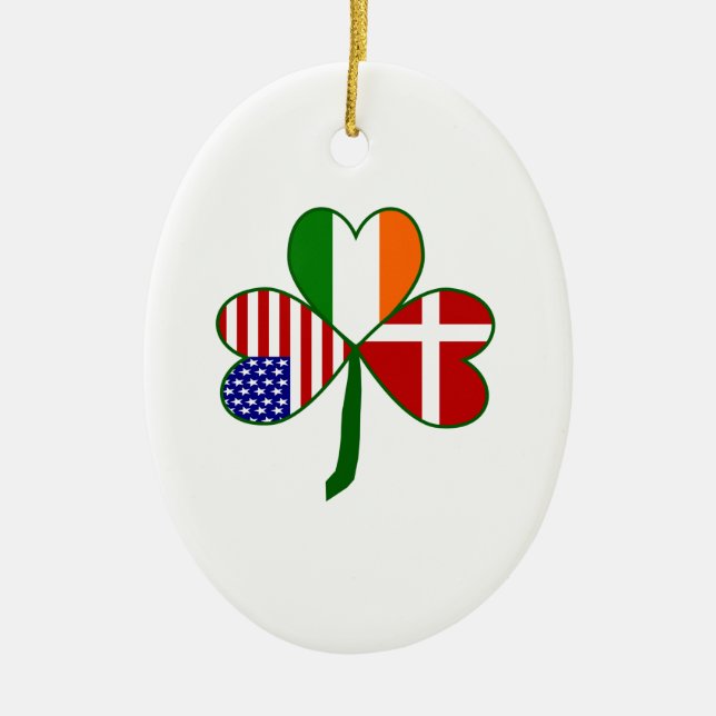 Danish Irish American Shamrock Ceramic Ornament (Front)