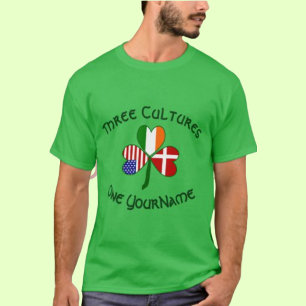 Danish Irish USA Flags Shamrock Personalised  T-Shirt
