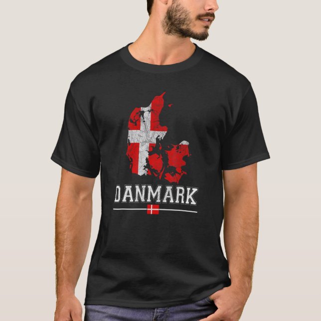 Danish Map And Flag Souvenir  Distressed Denmark T-Shirt (Front)