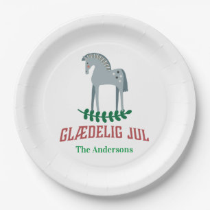 Danish Merry Christmas Dala Horse Paper Plate