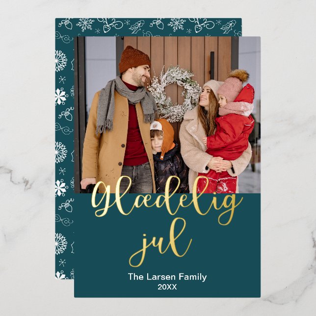 Danish Merry Christmas, Glædelig Jul, Elegant Foil Holiday Card (Front/Back)